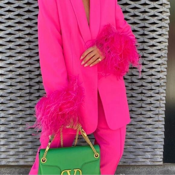 NWT Zara Pink Straight Cut Blazer With Feather Cuff Sleeves. Blogger fave! - Picture 5 of 15